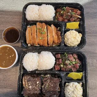 Chicken Katsu and Short Rib Plate w/ Poke.