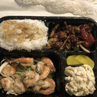 10 Pieces Garlic Shrimp and Shoyu Poke Bento