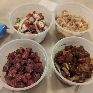 We ordered the spicy Ahi, shoyu Ahi, tako and the standard with seaweed