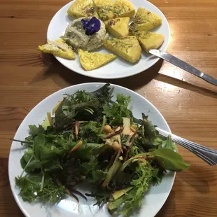 Salad or soup...I chose salad  Hummus and turmeric bread