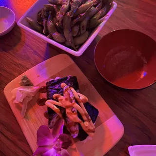 Edamame in Garlic Volcano Dressing