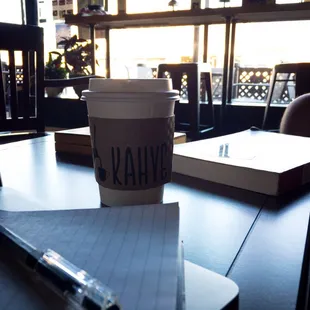 a cup of coffee on a table