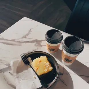 Brewed coffee, latte &amp; lemon bar