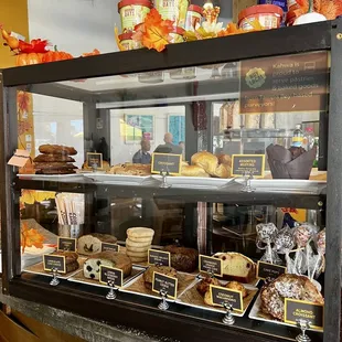 a display of baked goods