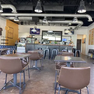 tables and chairs in a coffee shop