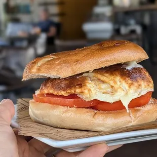 Now serving bagels! Pick two items for your sandwich (ham, turkey, egg, cheese, tomato)