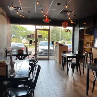 tables and chairs in a restaurant