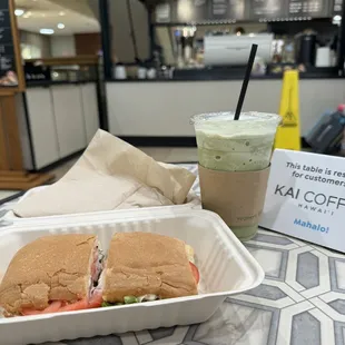 a sandwich and a drink