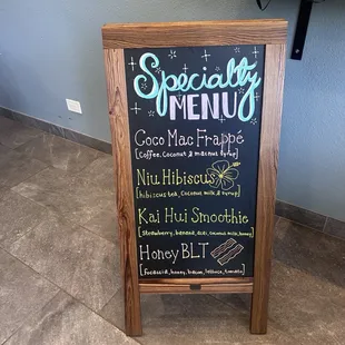 Specialty menu