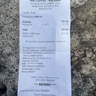 The only receipt I got because the &quot;computer&quot; couldn&apos;t print out a itemized receipt