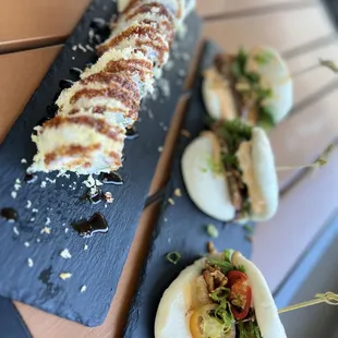 Pork Belly Buns and Shrimp Tempura