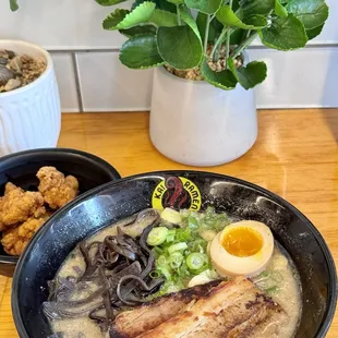 Tonkotsu Classic Ramen with a side of popcorn chicken