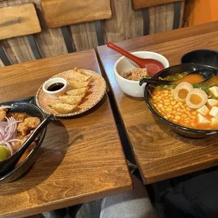 Volcano Ramen Miso Chicken Ramen Gyoza Potstickers Agedashi Tofu