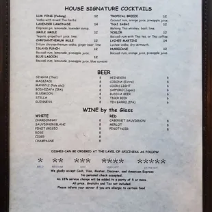 Menu (cocktails, beer, wine)