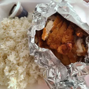 Chicken katsu dinner - salad and miso boxed separately