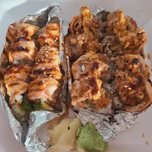 Baked salmon roll and hot n spicy roll