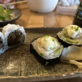 Mushroom truffle roll + scallop roll