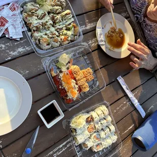 a woman eating sushi