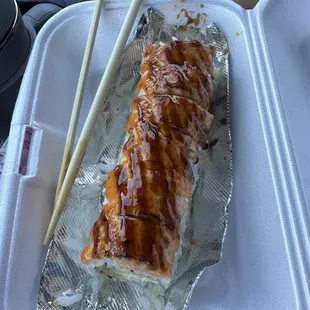 Slut roll. Basically an Alaskan roll.