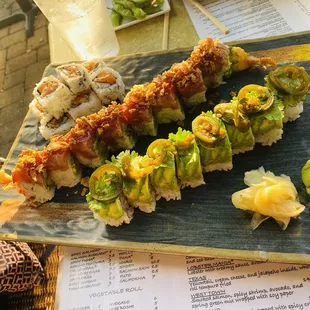 Top to bottom: Salmon Roll Crunchy Tuna Hamachi Special