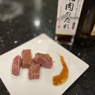 Perfectly seared and lightly sprinkled with flaky Atlantic Smoked salt.  Served with Yakiniku sauce from Kai Wagyu.