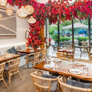 tables and chairs in a restaurant