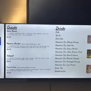 a menu on the wall