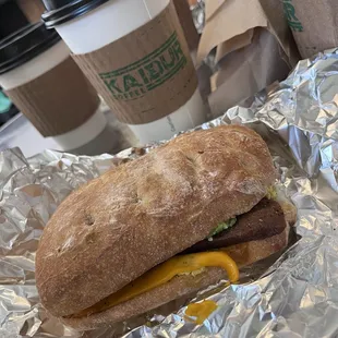 Vegan bacon egg cheese w avocado