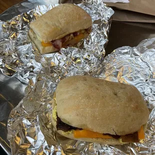 Vegan bacon egg and cheese and regular bacon egg and cheese