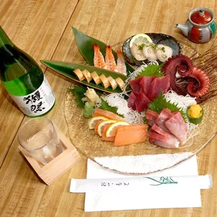 Assorted sashimi &amp; Sake.