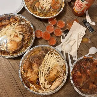 a variety of dishes of food