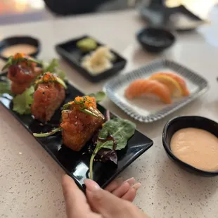 Crispy Rice, Salmon Belly Sashimi