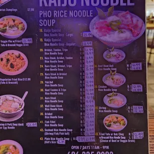 ramen and noodles, menu