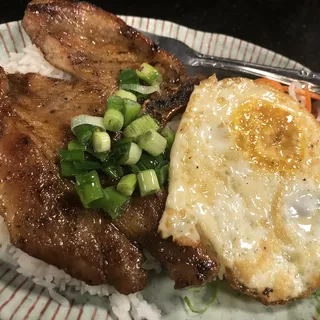 68. Pork Chop and Fried Egg on Rice Plate