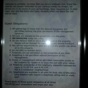 rules and regulations posted right on the wall. read them you&apos;ll get an eyeful