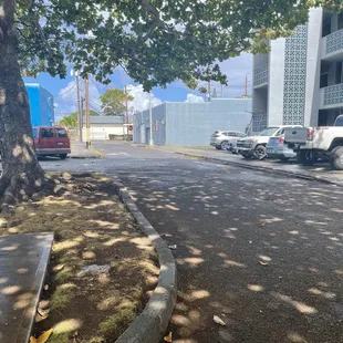 Entrance to parking lot - view from parking lot