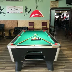 a pool table in a restaurant