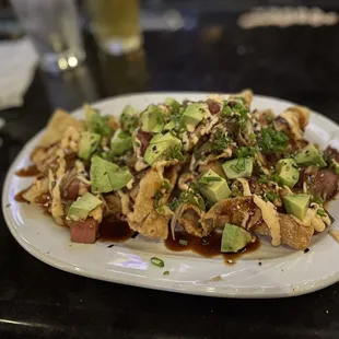 Ahi tuna nachos! (Totally not sure why this size is completely different than the one I had last week but YUM so delicious every time!)