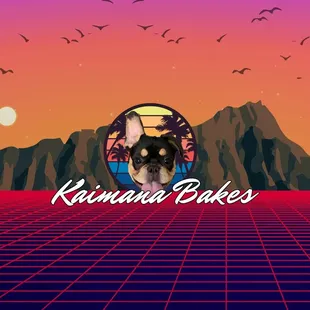 a dog standing in front of mountains