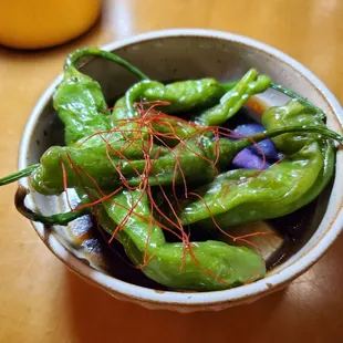 Shisito peppers and eggplant