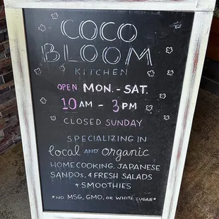 Coco Bloom Kitchen Hours &amp; info!
