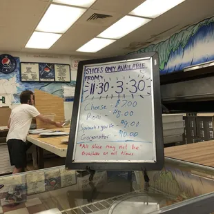 Slices menu served from 11:30 to 3:30, complete with 4 choices and listed prices