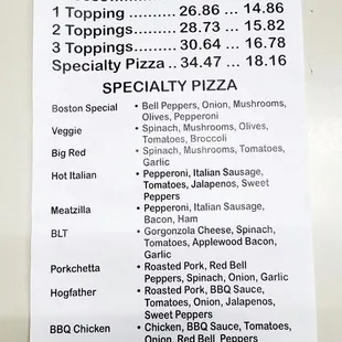 Take out menu as of Sept. 14, 2022