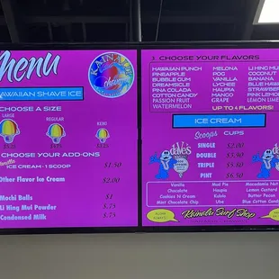 Shave Ice Menu