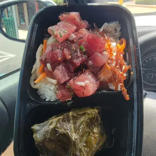Poke laulau combo... this is their hawaiian poke. Limu and onion...bomb... *chef&apos;s kiss*