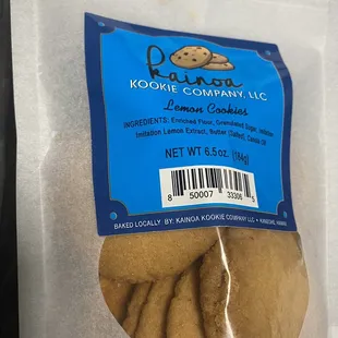 Kainoa Kookie Company LLC  Lemon cookies. Found these at Kapiolani Medical Center Gift Shop!