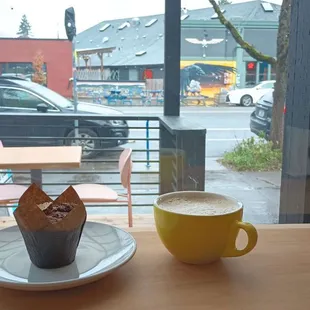 Café by windowpane.