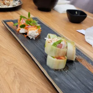 Cucumber and dragon (no rice) rolls!