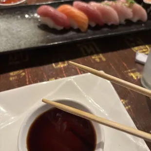 sushi and soy sauce