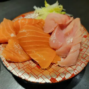Salmon Sashimi (x2) and Yellowtail Sashimi (x2). The Yellowtail was really good!